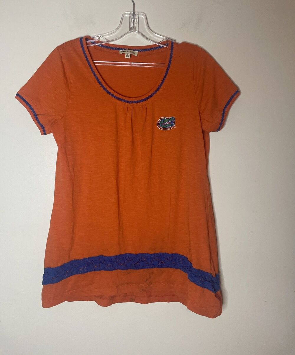 Florida Gators Womens T Shirt Tunic Top + Lace, UG Apparel UF Orange Blue S READ